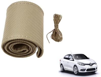 Auto Hub Hand Stiched Steering Cover For Renault Fluence(Beige, Leatherite)
