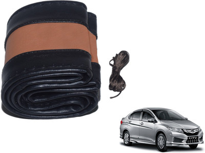 Auto Hub Hand Stiched Steering Cover For Honda New City(Black, Brown, Leatherite)