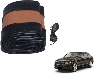 Auto Hub Hand Stiched Steering Cover For Skoda Superb(Black, Brown, Leatherite)