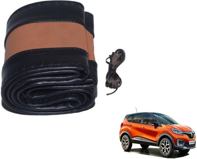 Auto Hub Hand Stiched Steering Cover For Renault NA(Black, Brown, Leatherite)