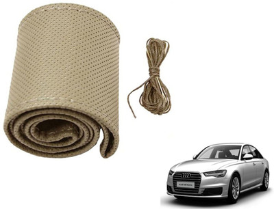Auto Hub Hand Stiched Steering Cover For Audi A6(Beige, Leatherite)