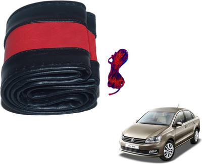 Auto Hub Hand Stiched Steering Cover For Volkswagen Vento(Black, Red, Leatherite)