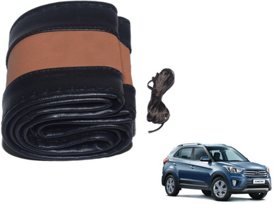 Auto Hub Hand Stiched Steering Cover For Hyundai Creta(Black, Brown, Leatherite)