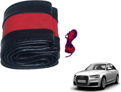 Auto Hub Hand Stiched Steering Cover For Audi A6(Black, Red, Leatherite)