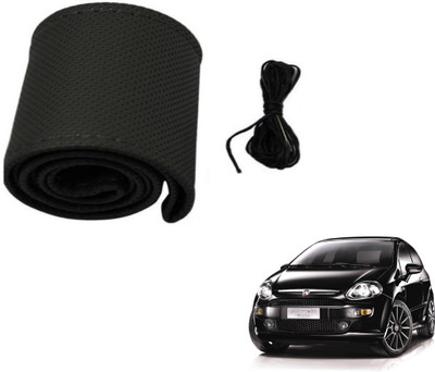 Auto Hub Hand Stiched Steering Cover For Fiat Punto Evo(Black, Leatherite)