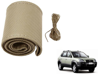 Auto Hub Hand Stiched Steering Cover For Hyundai Tucson(Beige, Leatherite)