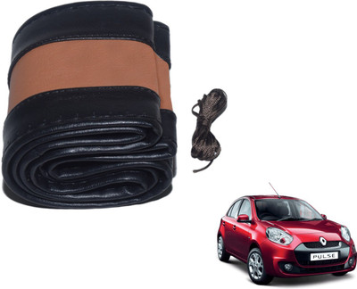 Auto Hub Hand Stiched Steering Cover For Renault Pulse(Black, Brown, Leatherite)