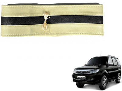 Auto Hub Hand Stiched Steering Cover For Tata Safari Storme(Beige, Black, Leatherite)