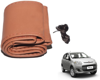 Auto Hub Hand Stiched Steering Cover For Fiat Palio(Brown, Leatherite)