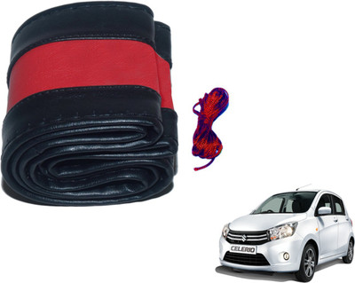 Auto Hub Hand Stiched Steering Cover For Maruti Celerio(Black, Red, Leatherite)