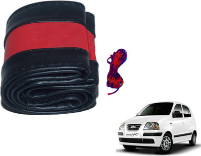 Auto Hub Hand Stiched Steering Cover For Hyundai Santro Xing(Black, Red, Leatherite)