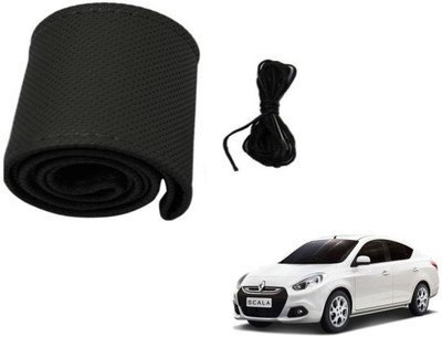 Auto Hub Hand Stiched Steering Cover For Renault Scala(Black, Leatherite)