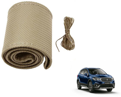 Auto Hub Hand Stiched Steering Cover For Maruti S-Cross(Beige, Leatherite)