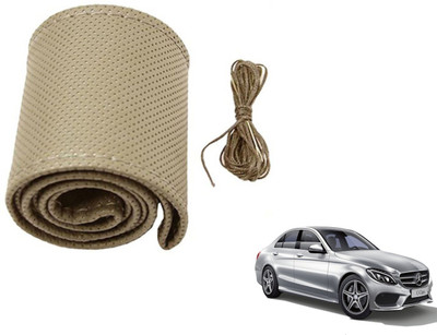 Auto Hub Hand Stiched Steering Cover For Mercedes Benz C-Class(Beige, Leatherite)