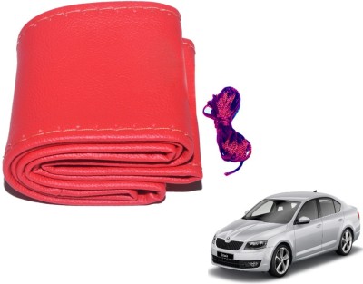 Auto Hub Hand Stiched Steering Cover For Skoda Octavia(Red, Leatherite)