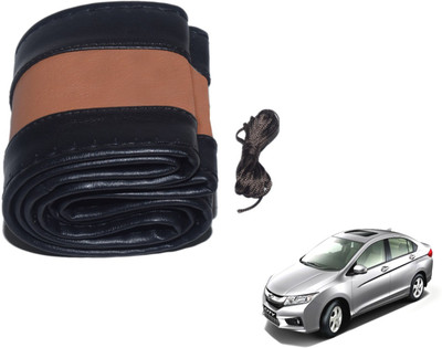 Auto Hub Hand Stiched Steering Cover For Honda City(Black, Brown, Leatherite)