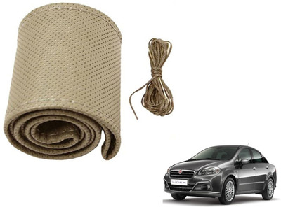 Auto Hub Hand Stiched Steering Cover For Fiat Linea(Beige, Leatherite)