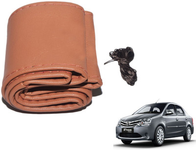 Auto Hub Hand Stiched Steering Cover For Toyota Etios(Brown, Leatherite)