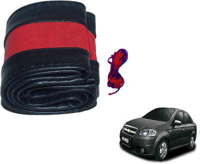 Auto Hub Hand Stiched Steering Cover For Chevrolet Aveo(Black, Red, Leatherite)