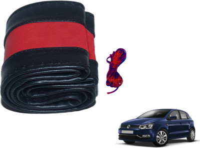Auto Hub Hand Stiched Steering Cover For Volkswagen Polo(Black, Red, Leatherite)