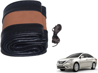 Auto Hub Hand Stiched Steering Cover For Hyundai Sonata Embera(Black, Brown, Leatherite)