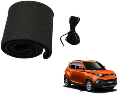 Auto Hub Hand Stiched Steering Cover For Mahindra KUV 100(Black, Leatherite)