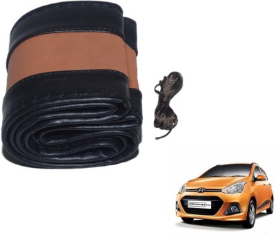 Auto Hub Hand Stiched Steering Cover For Hyundai Grand i10(Black, Brown, Leatherite)