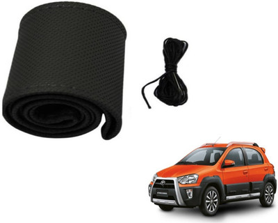 Auto Hub Hand Stiched Steering Cover For Toyota Etios Cross(Black, Leatherite)