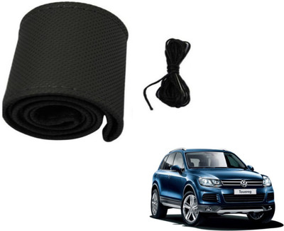 Auto Hub Hand Stiched Steering Cover For Volkswagen Touareg(Black, Leatherite)