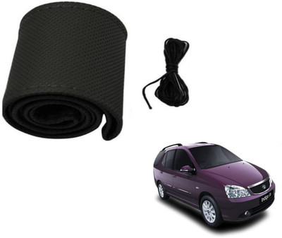 Auto Hub Hand Stiched Steering Cover For Tata Indigo Marina(Black, Leatherite)