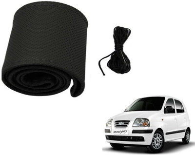 Auto Hub Hand Stiched Steering Cover For Hyundai Santro Xing(Black, Leatherite)