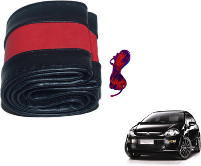 Auto Hub Hand Stiched Steering Cover For Fiat Punto Evo(Black, Red, Leatherite)