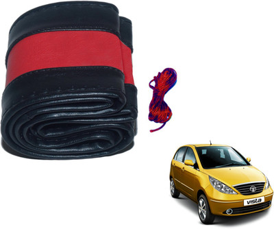 Auto Hub Hand Stiched Steering Cover For Tata Indica Vista(Black, Red, Leatherite)