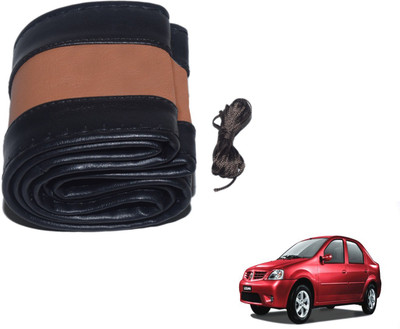 Auto Hub Hand Stiched Steering Cover For Mahindra Logan(Black, Brown, Leatherite)