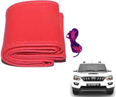 Auto Hub Hand Stiched Steering Cover For Mahindra New Scorpio(Red, Leatherite)