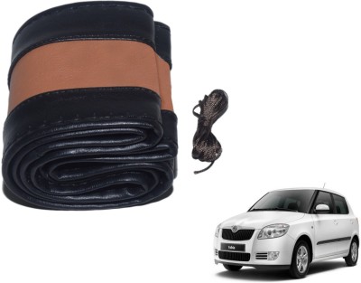Auto Hub Hand Stiched Steering Cover For Skoda Fabia(Black, Brown, Leatherite)