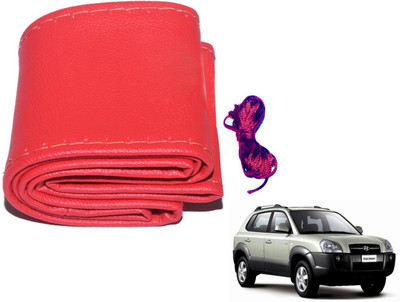 Auto Hub Hand Stiched Steering Cover For Hyundai Tucson(Red, Leatherite)