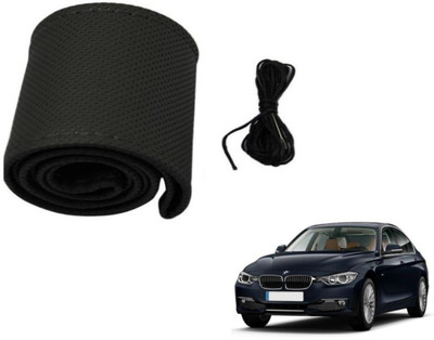 Auto Hub Hand Stiched Steering Cover For BMW 520d(Black, Leatherite)