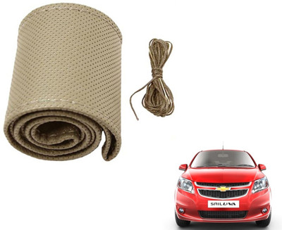 Auto Hub Hand Stiched Steering Cover For Chevrolet UVA(Beige, Leatherite)