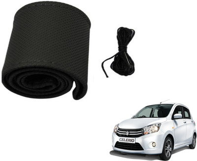 Auto Hub Hand Stiched Steering Cover For Maruti Celerio(Black, Leatherite)
