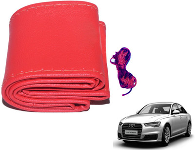 Auto Hub Hand Stiched Steering Cover For Audi A6(Red, Leatherite)