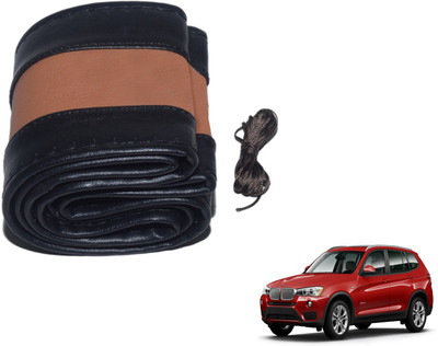 Auto Hub Hand Stiched Steering Cover For BMW X3(Black, Brown, Leatherite)