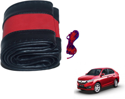 Auto Hub Hand Stiched Steering Cover For Honda Amaze(Black, Red, Leatherite)