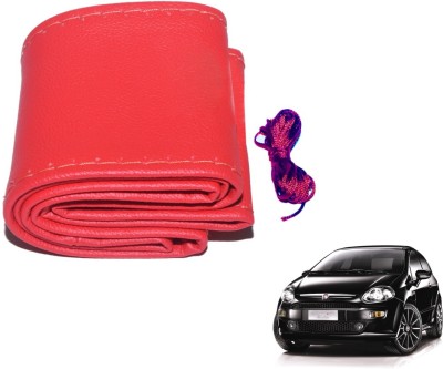 Auto Hub Hand Stiched Steering Cover For Fiat Punto Evo(Red, Leatherite)