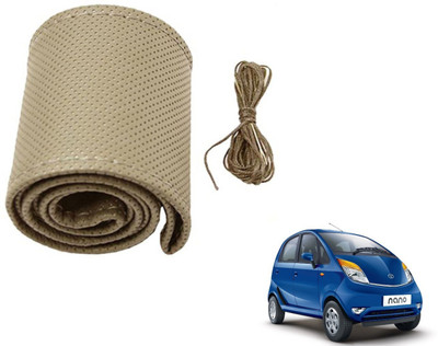 Auto Hub Hand Stiched Steering Cover For Tata Nano(Beige, Leatherite)