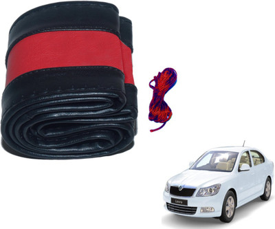 Auto Hub Hand Stiched Steering Cover For Skoda Laura(Black, Red, Leatherite)