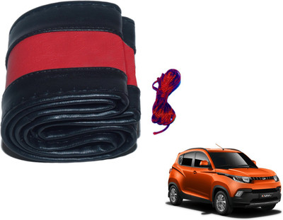 Auto Hub Hand Stiched Steering Cover For Mahindra KUV 100(Black, Red, Leatherite)