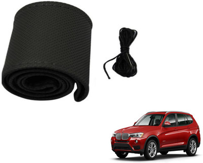 Auto Hub Hand Stiched Steering Cover For BMW X3(Black, Leatherite)