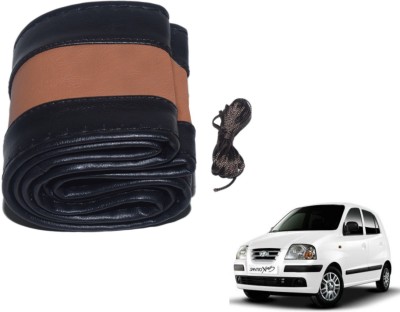 Auto Hub Hand Stiched Steering Cover For Hyundai Santro Xing(Black, Brown, Leatherite)