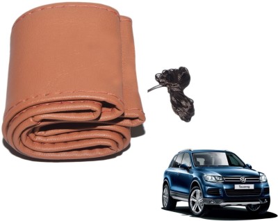 Auto Hub Hand Stiched Steering Cover For Volkswagen Touareg(Brown, Leatherite)